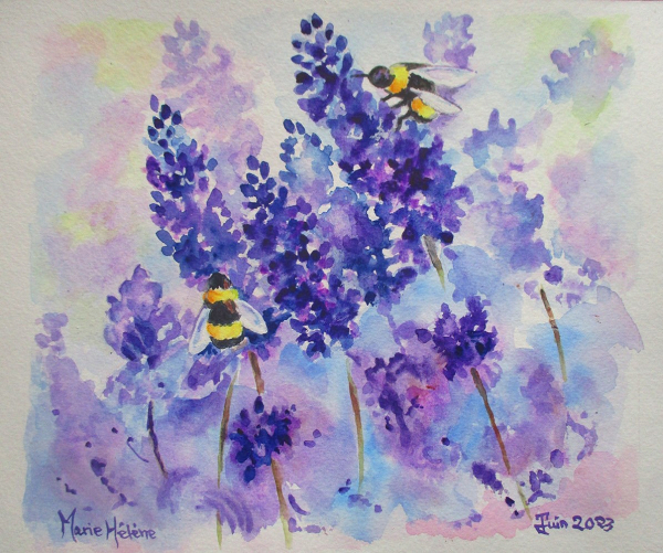 Les lavandières - aquarelle sur papier aquarelle - 24 x 32