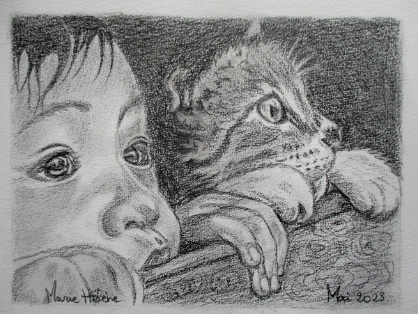 A la fenêtre - Crayon HB à 5 B sur papier classique - 24 x 32