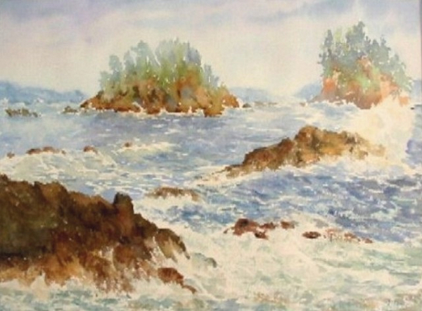 MER SAUVAGE AU QUEBEC  - Aquarelle sur papier 40 X 30 --