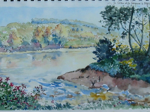 A BARSAC - LE CIRON ET LA GARONNE - Aquarelle sur papier 18 x 24