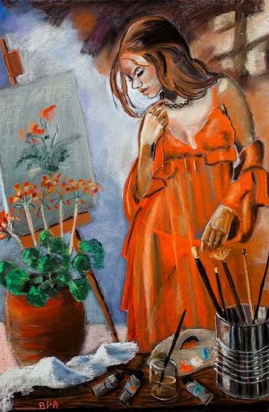 Scène d'atelier - Pastel grand format