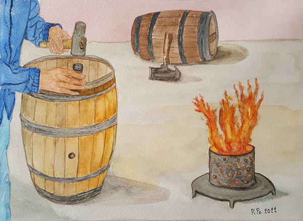 Le tonnelier - Aquarelle