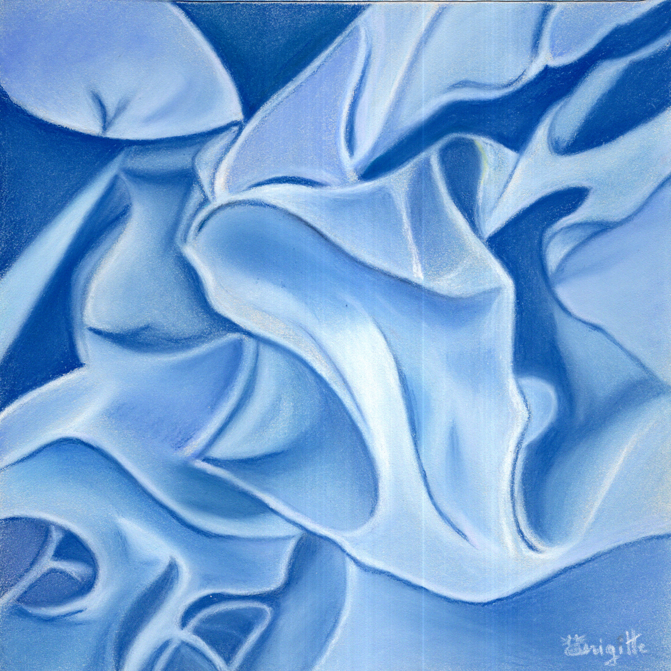 Drapé bleu au pastel sec d'après un tuto d'Anne Bour