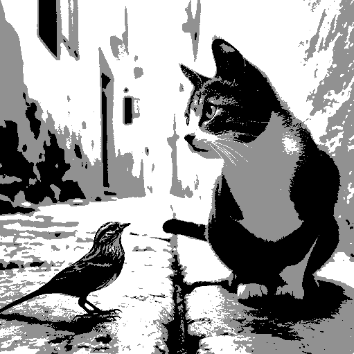 Chat et oiseau se regardant