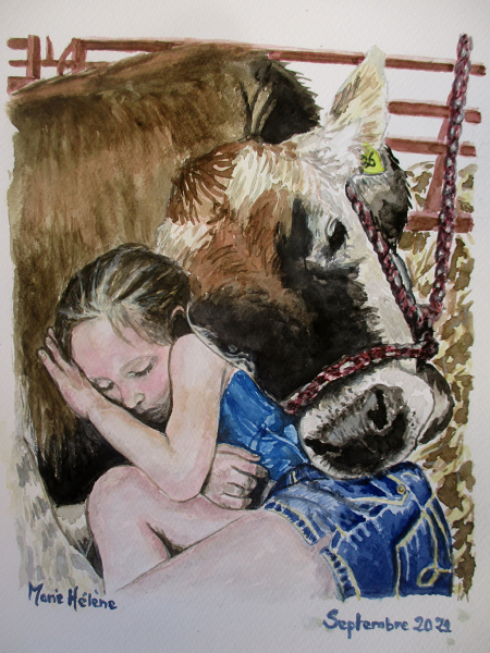 "Auprès de Marguerite" Aquarelle sur papier aquarelle - format 24 x 32
