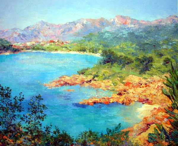 EN CORSE - HUILE au COUTEAU SUR CARTON 6 40 X50