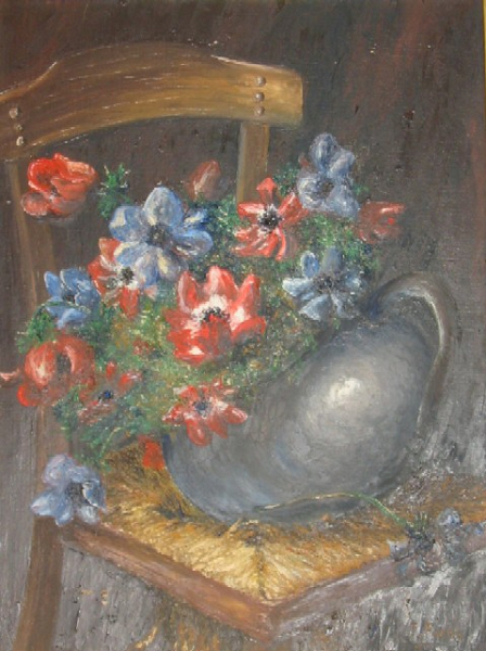 ANEMONES - Huile au couteau sur toile 15F