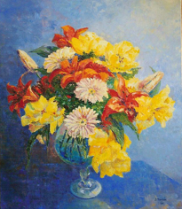 BOUQUET- Huile au couteau sur toile 12F.