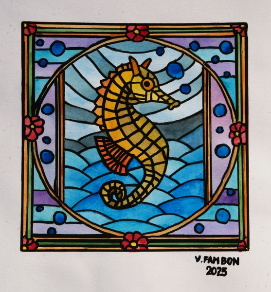 Hippocampe - Aquarelle