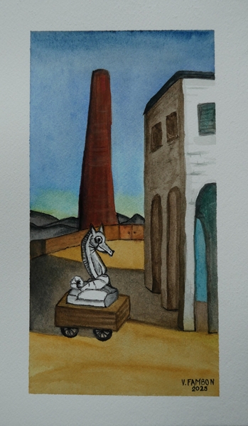 Hippocampe de Troie - Aquarelle
